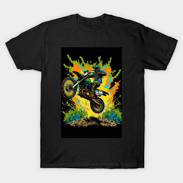 Dirt Bike With Green Paint Splash Design T-Shirt by KoolArtDistrict